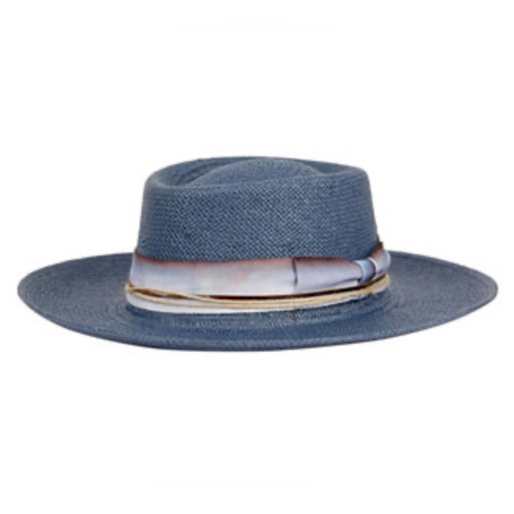 NEW MORRETON Handcrafted Wide Brim Paper Fedora Hat M121 Blue One Size $149